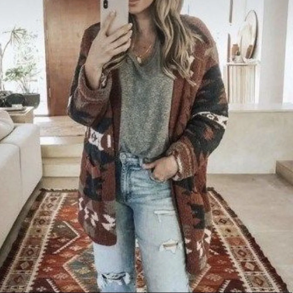Last 1 S New Oversized Super Soft Cozy Aztec Southwest Bohemian Sweater Cardigan - Picture 6 of 9
